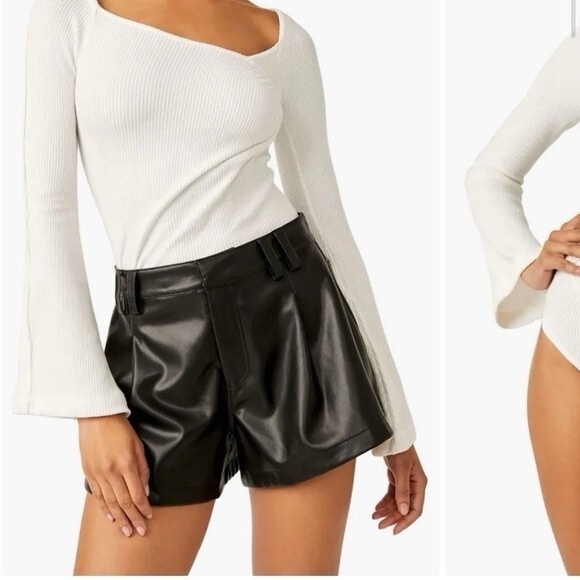 FREE PEOPLE On A Cloud Bodysuit Ivory Hippie Boho Bell Sleeve - Picture 2 of 9